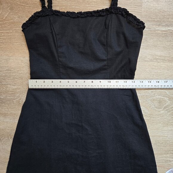 ASOS DESIGN Cotton Linen Mix Ruffle Trim Mini Sundress Black Size 2 New With Tag - Picture 8 of 17
